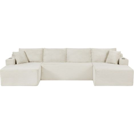 Divano, confortevole, 339 x 168 x 82 cm, bianco panna (1/5)