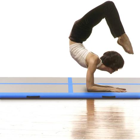 Tapis gonflable de gymnastique avec pompe 300x100x10cm PVC Bleu (1/5)