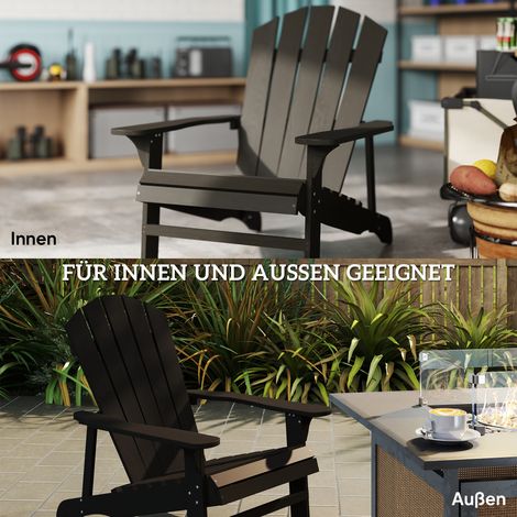 Chaise Adirondack imperméable, fauteuil de jardin en bois à dossier haut avec accoudoirs, assise extérieure robuste