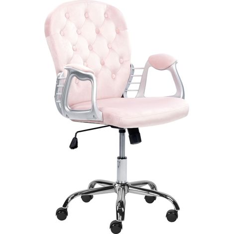 Sedia da ufficio in velluto rosa con altezza regolabile e schienale trapuntato Princess (1/5)
