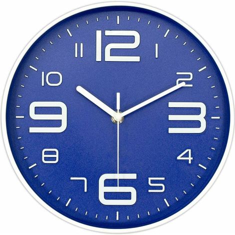 royaluxe - Horloge murale moderne, nombre 3D de 12 pouces, horloges murales à quartz silencieux sans tic-tac, cadran rond et coloré, facile à lire, horloge décorative de style simple (bleu) (1/5)