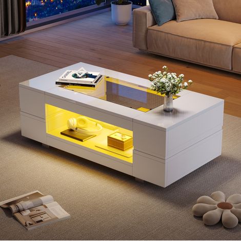Mesa de centro LED 100 x 50 x 35 cm blanca con control mediante app HAVRYA (1/5)