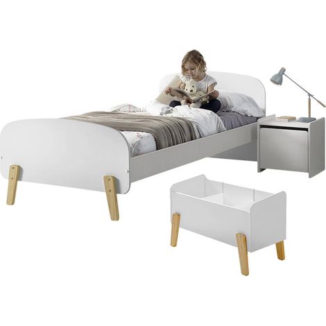 BODHI WHITE - Lit 90x200cm + Chevet + Coffre à Jouets (1/5)