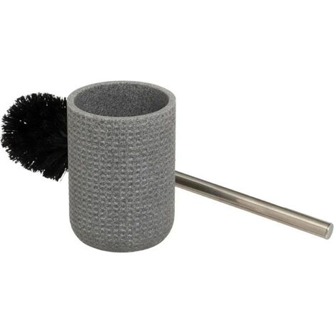 Brosse à toilettes avec support en Polyrésine gris et poignée en acier inoxydable - Longueur 10 x Largeur 10 x Hauteur 37 cm (1/2)