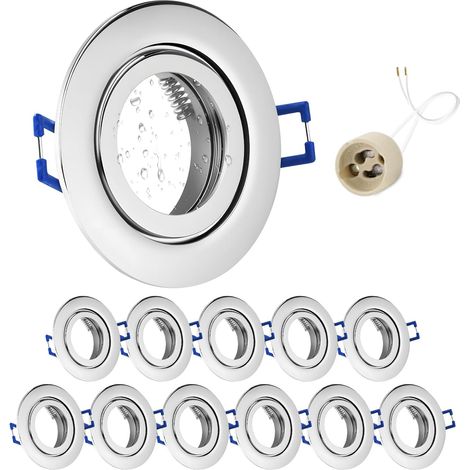 4x Spot LED Encastrable IP65 Cadre Avec Douille GU10, Spots de plafond en Fer Nickel brossé, Rond plat Spots Salle de bain spot cadre d'encastrement 68mm pour extérieur- intérie