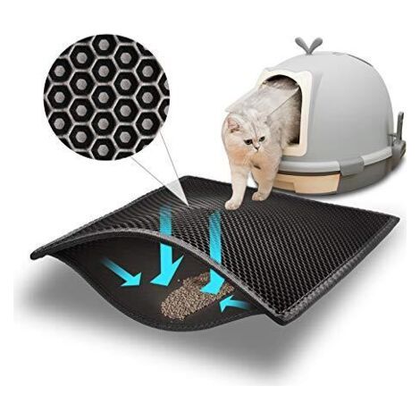 Tapis Litière Chat Bac à Litière pour Chats, Imperméable Non Toxique EVA,Double Couche en Nid d'abeille Design (60x40 cm, Noir) (1/4)