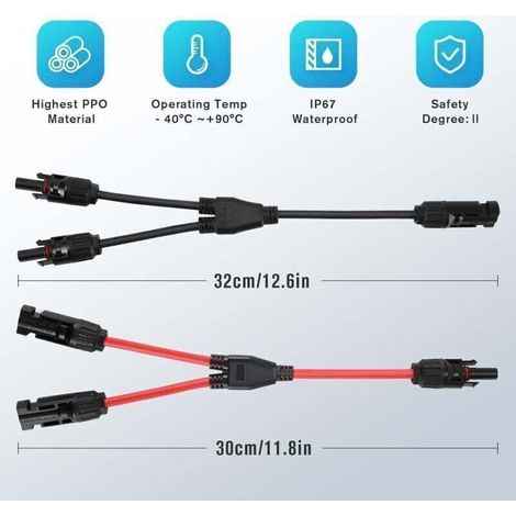 Professioneller Solarmodulkabel-Stecker (1 auf 2 Stifte) Y-Stecker Solarmodulkabel MMF + FFM Solaradapter 1 Paar
