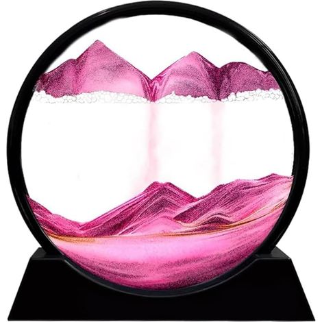 Peinture de Sable Qui coule, Image d'art de Sable en Mouvement Verre Rond 3D Paysage de Sable de la mer Profonde en Mouvement, décoration de la Maison Cadre de Sable Qui coule (rose, 7 Zoll) (1/5)