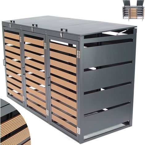 Mülltonnenbox 3-er 240L Mülltonnenverkleidung WPC Holzdielen Müllbox Mülltonne 57091 Abfalltonne