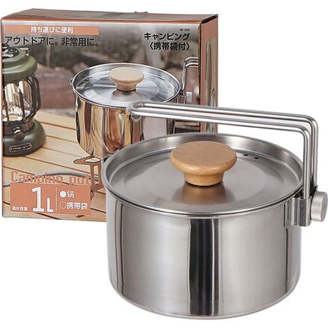 Bouilloire de camping en acier inoxydable 304, poignée amovible portable, pour cuisson en extérieur et randonnée. (1/5)