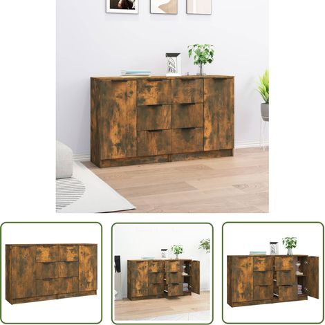 The Living Store Sideboards 2 Stk. Räuchereiche 60x30x70 cm Holzwerkstoff - Sideboard - Wohnwand - Regal - Wohnzimmermöbel - Holzmöbel (1/5)