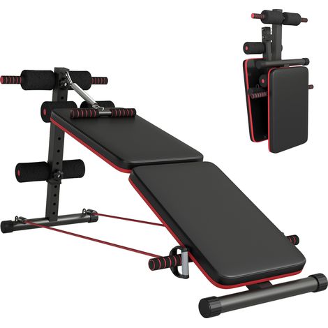 Banc abdominal pliable et réglable avec rameur et 2 cordes, acier 51 x 137 x 50-66 cm, noir et rouge (1/5)