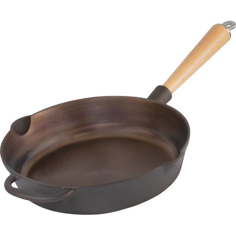 Mahlzeit Polierte Gusseisenpfanne Ø 27 cm, Bratpfanne mit zwei Ausgießern, Gusspfanne, Grillpfanne