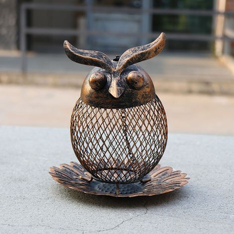 Comedero para pájaros silvestres con forma de búho, comedero colgante de malla metálica para la decoración de jardines y patios. (1/5)