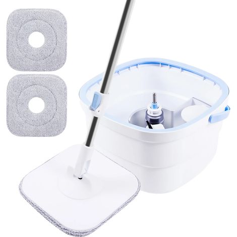 Wischmopp- und Eimer-Set, 360° drehbarer Mopkopf, verstellbare Stangenlänge 108-133,5 cm, Doppelkammer für sauberes und schmutziges Wasser, Eimergröße (1/5)