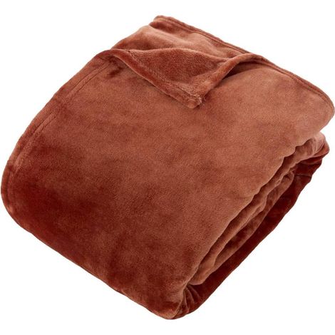 Plaid en Flanelle Uni "Ollis" 240x260cm Terracotta
