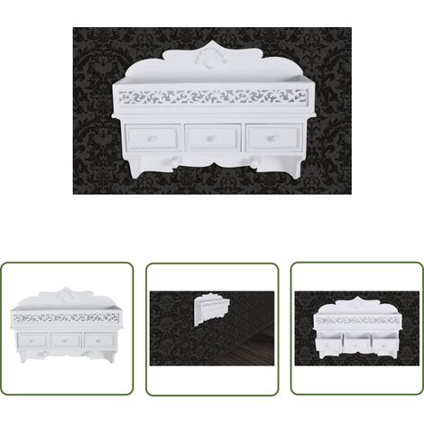 The Living Store Wandgarderobe mit 3 Schubladen 2 Kleiderhaken - Wandregal - Garderobe - Schuhschrank - Weiße Möbel - Regal Mit Schubladen (1/5)