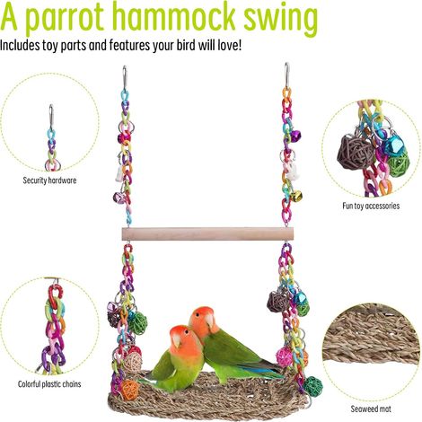 Jouets pour oiseaux de Wellensitt, jouets à clochette pour perruches calopsittes, accessoires pour cages à oiseaux, balançoire, hamac suspendu, aire de jeux pour pinsons et cacatoès (1/5)
