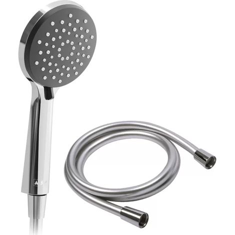 Pommeau de douche MSV Isao Ø 100 mm avec flexible 150 cm – 3 fonctions – Économie d'eau 69 % – Chromé (1/5)