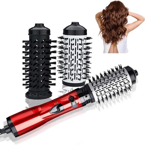 3-in-1 Hot Air Styler and Rotating Hair Dryer, Spin Hair Dryer Brush with 2 Interchangeable Brush, Anti-frizz Hot Air Spin Brush Set for Straightening, Drying, and Curling (Red) (1/5)