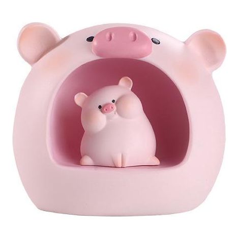 Décoration de table, veilleuse en forme de cochon rose, lampe étoile, artisanat en résine pour anniversaire (tête torsadée) (1/5)