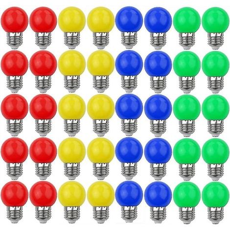 Ampoules LED décoratives E27 couleur, 240 lumens, 220-240 V CA, couleurs assorties (rouge, jaune, bleu, vert) – Lot de 40 (1/5)
