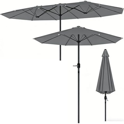 3er-Set  doppelsonnenschirm 436 x 260 cm, UV Schutz Stahl Sonnenschirm mit Handkurbel, oval Balkonschirm Strandschirm windfest stabil Marktschirm Kurbelschirm für Strand Balkon Garten, Dunkelgrau