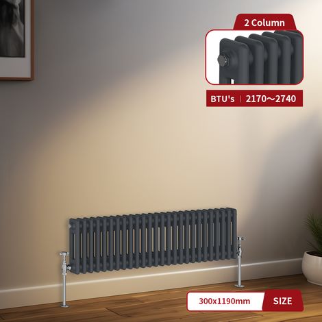 Warmehaus Traditional Radiator 2 Column Anthracite Central Heating 300 x 1190mm