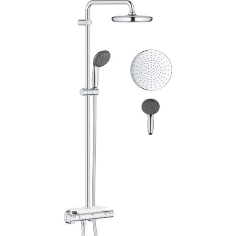GROHE QUICKFIX Vitalio Start 210 Sistema Doccia con Miscelatore Termostatico Cromo Braccio Doccia Girevole Soffione a Getto Fisso Rain con Mensola Porta Oggetti26814001 (1/4)