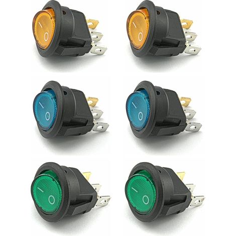 6er-Pack 20A 12V DC Ein/Aus SPST 3-polige Kippschalter für Auto, LKW, Motorrad, Boot (gelb + blau + grün) (1/5)