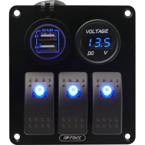 Panneau de commande personnalisé 3 interrupteurs 12/24V – En aluminium étanche – Interface robuste pour l’éclairage de bateau ou véhicule de loisir (1/5)