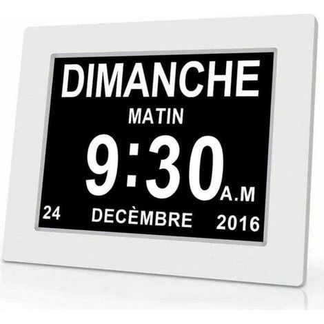 Reloj digital de 7 pulgadas con fecha y hora – Pantalla clara para Alzheimer – Recordatorio de medicamentos – Plástico blanco – 204x143x24mm (1/4)