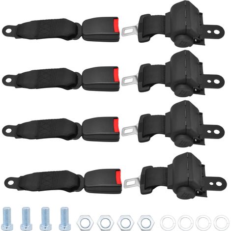 Ceintures sécurité Wai Danie voiturette golf lot 4, rétractables 106cm, pour EZGO, Yamaha, karting, quad, UTV