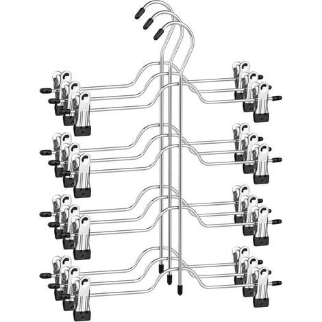 [JAMAIS UTILISÉ] Lot de 3 cintres métalliques pour pantalons et jupes, 8 pinces antidérapantes amovibles, cintres gain de place pour jupes, chromés, robustes et d (1/4)