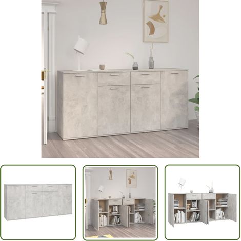 The Living Store Buffet Gris béton 160x36x75 cm Bois d'ingénierie - Buffet Gris - Meuble De Rangement - Armoire Entrée - Buffet Design - Mobilier Moderne (1/5)