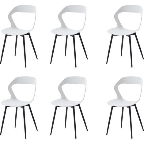 Wokaka Set di 6 sedie da pranzo — Stile scandinavo — Sedie in plastica con gambe in metallo — Bianco