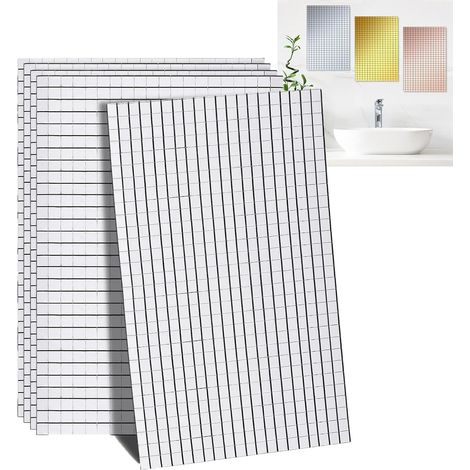 5 Pièces Carreaux de Miroir en Mosaïque, Mosaïque en Verre Véritable, D'autocollants Mosaïque pour Miroir, Pour Cuisine, Salle de Bain（argent） (1/5)