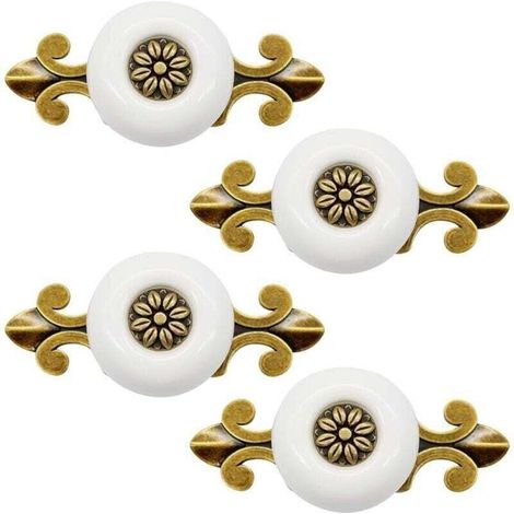 4 pièces Poignée en Céramique Poignée de Porte avec vis de 2.5cm, Blanc, Vintage Poignée D'armoire Classique Poignée de Tiroir Pour Cuisine Salon Chambre (1/4)