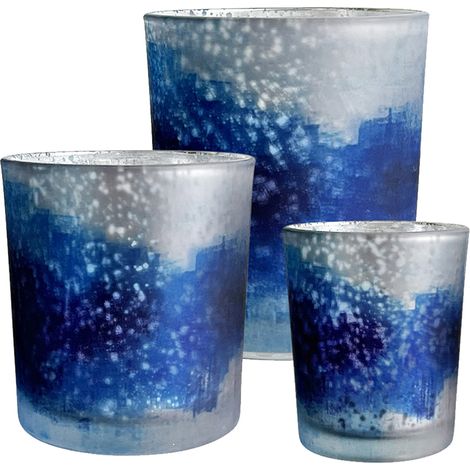 Glaskerzenhalter [3-teilig] mit Nietenmuster und silberner Innenauskleidung, 3er-Set in verschiedenen Größen (10 x 9 cm, 8 x 7 cm, 6 x 5 cm) – Lichtdekoration für Tisch, Party und Zuhause (1/5)