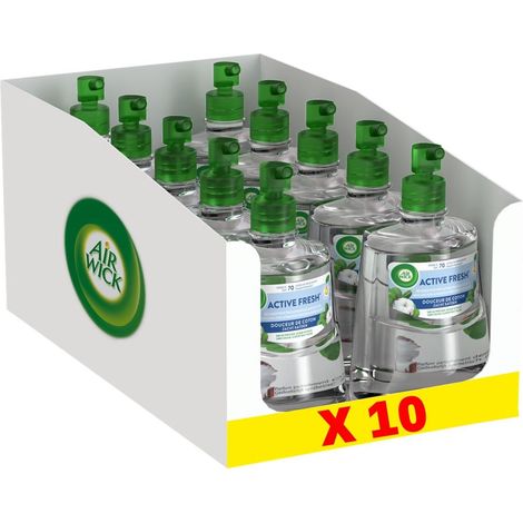 AIR WICK DÉSODORISANT MAISON SPRAY AUTOMATIQUE SANS GAZ ACTIVE FRESH - PARFUM FRAÎCHEUR DE COTON - LOT DE 10
