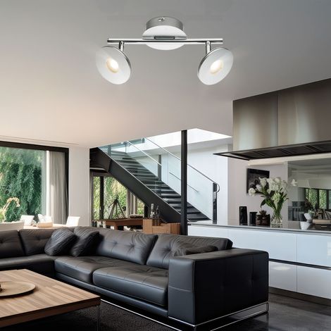 Deckenleuchte Strahler schwenkbar Spotleiste 2 Flammig Spotleuchte silber, Alu opal, LED 6W 420Lm warmweiß, HxT 14,2x25,4 cm