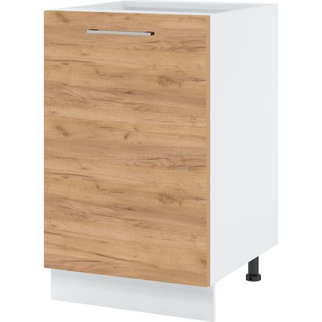 Meuble bas de cuisine Bellissi Chene 1 porte L 50 cm -  Porte avec poignée apparente  Décor chêne brut