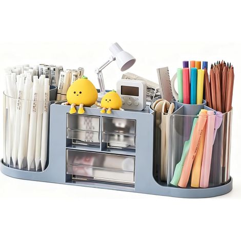 360 rotation table de rangement Pen cylindre 14 compartiments  porte - stylo Bureau rotation Pen cylindre rangement Pen papeterie bleu (36,5  13  12,6 cm) (1/5)