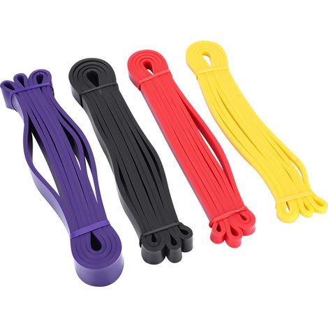 Lot de 4 bandes élastiques de résistance en latex pour le yoga, idéales pour l'entraînement en salle et en extérieur, le fitness et les exercices sportifs. (1/5)