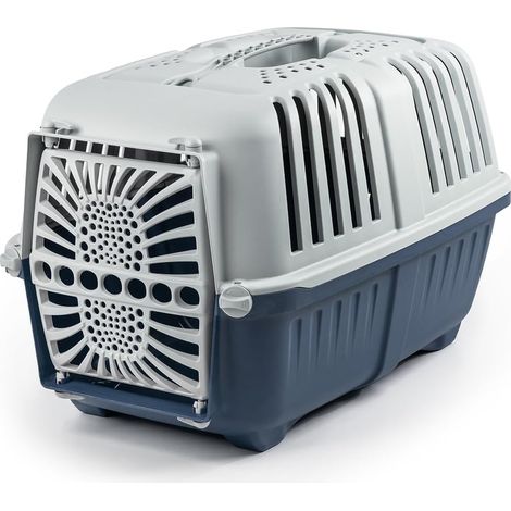 1 - Caisse de Transport - Polypropylène Recyclé - Système de Fermeture et Poignée - Pour Chiens Chats Petits Animaux Jusqu&39à 15 kg - Bleu - 48x31,5x33 cm (1/5)