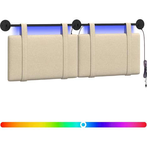 Hanging Headboard with LED Light Cream Fabric vidaXL