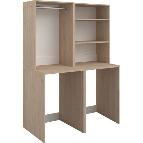 Armadio per 2 lavatrici con bastone appendiabiti e ripiani Naturale chiaro H184 x L128 cm - ERKANO (1/5)