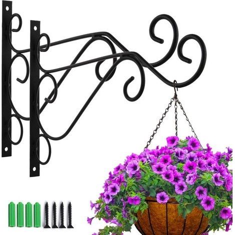 2 Piéces Suspension Mural Crochet Plante avec Vis Support Crochet Plante Lanterne Mangeoires d'oiseaux Panier de Jardin en Métal pour Décoration de Jardin Balcon(style quatre) (1/5)