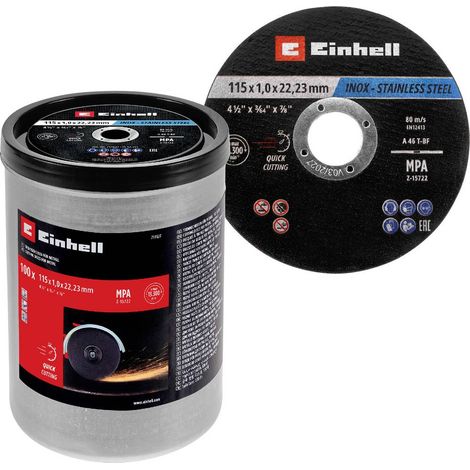 Einhell 711527 Kit dischi da taglio 115 mm 100 pz. Metallo, Acciaio inox, Acciaio, Lamiera (1/5)