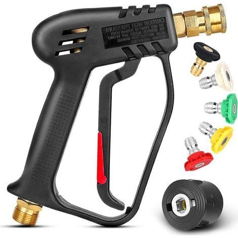 Pistolet nettoyeur haute pression 4000 PSI avec 5 buses de pulvérisation interchangeables, pistolet de lavage à jet avec connexion rapide 1/4" et coupleur M22 (1/5)